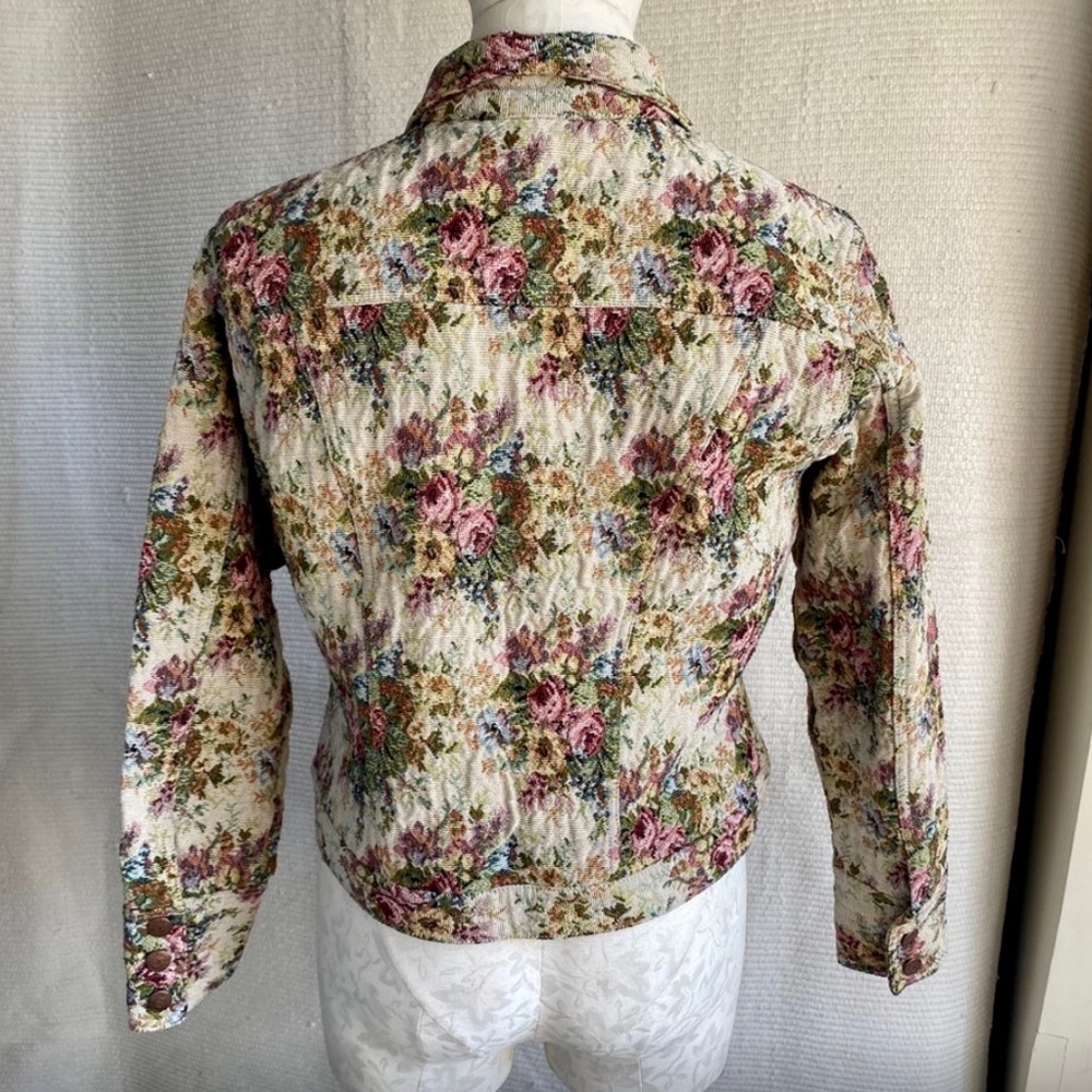 Vintage 90s P/L Floral Tapestry Jean-Style Jacket - Picture 6 of 8